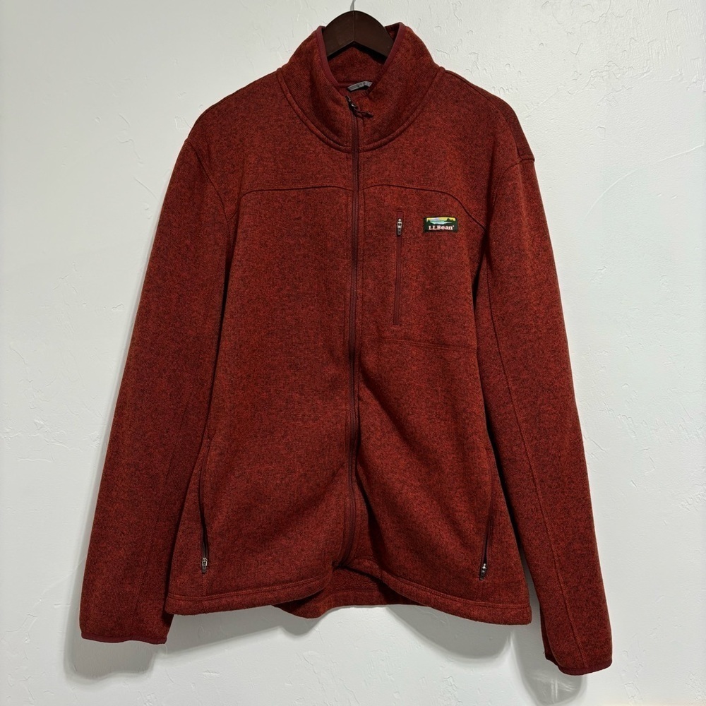 L.L.Bean Sweater Fleece Full Zip Men's Jacket Slightly Fitted XXL Rust Heathered